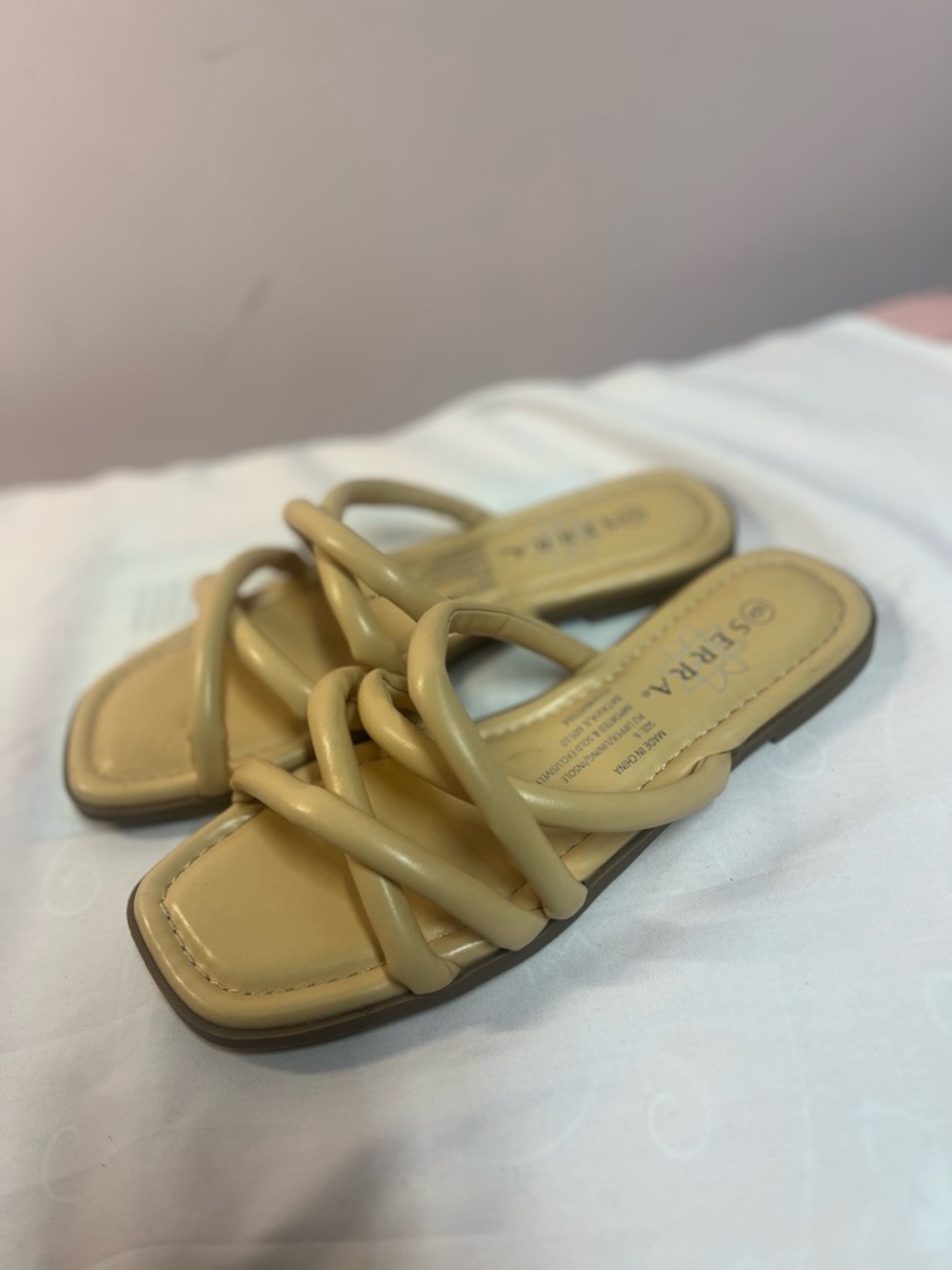 Serra Beige Crisscross Slide Sandals - Picture 6 of 7